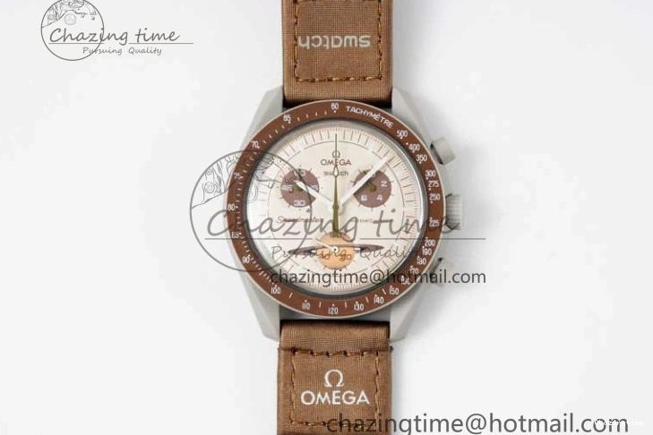 0309 Speedmaster Misson To Saturn 1:1 Best Edition Beige Dial On Nylon Strap Quartz Casual 7861